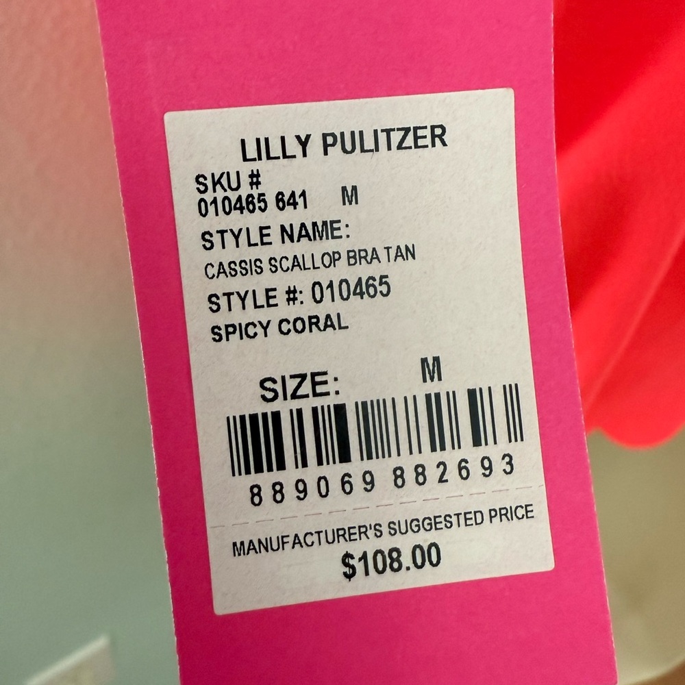 Lilly Pulitzer Lucretia Cassis Scallop Bra Spicey Coral Top - Picture 4 of 5